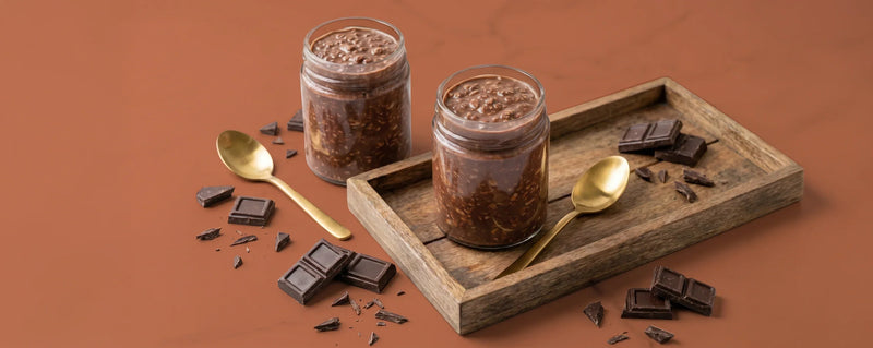 MaxiMeal overnight creamy oats recipe - chocolate protein breakfast in a jar